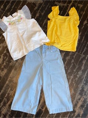 Janie and Jack TankWhite Embroidered Flutter Top  Wide-Leg Jeans size 7